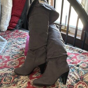 Over the knee gray suede like boots